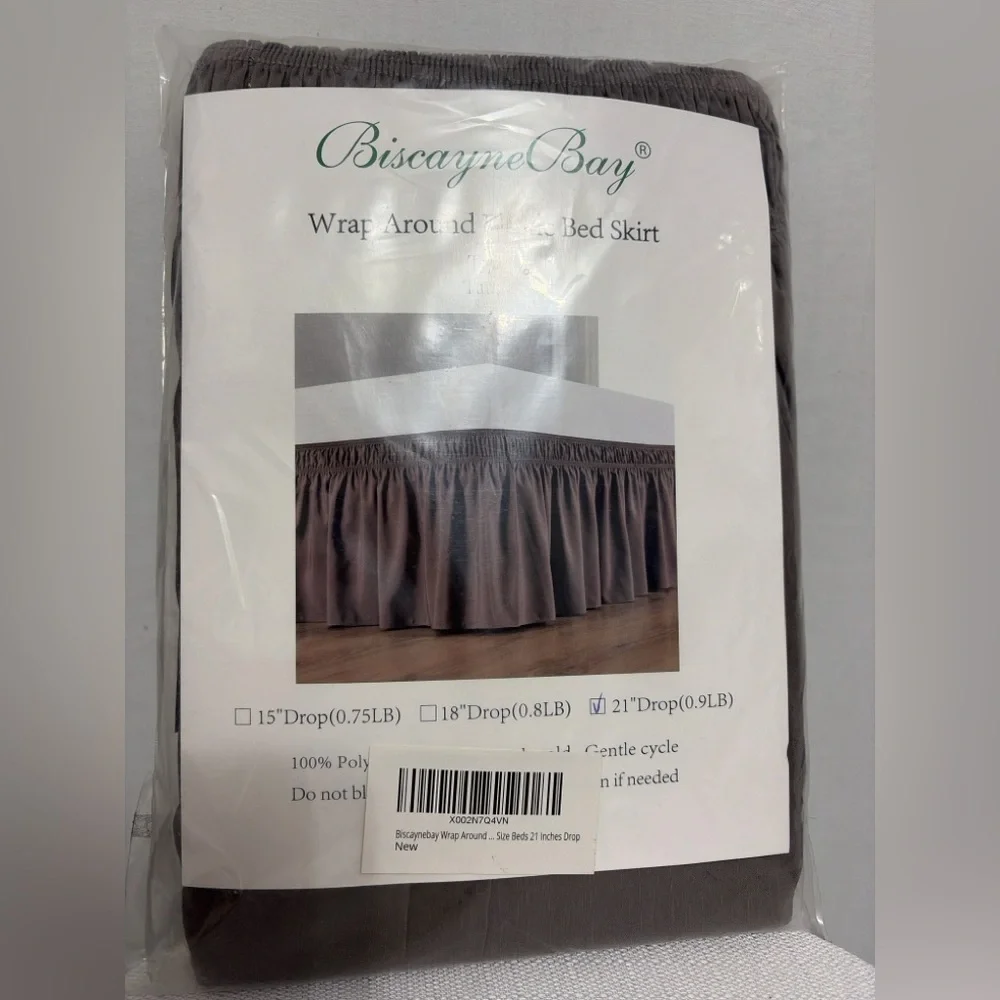 BiscayneBay Wrap Around Elastic Bed Skirt Twin Taupe 21” Drop New(F95)✨✨